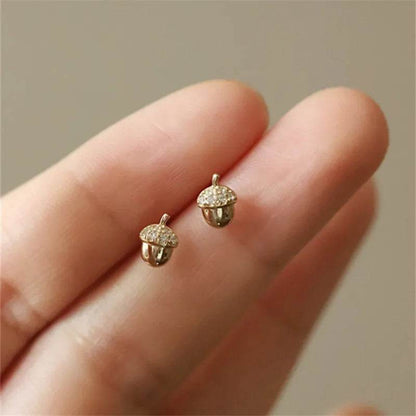 Cute Oak Pine Fruit Earrings for Women 925 Sterling Silver Plated 14K Fold Micro-inlaid Zircon Exquisite Ear Jewelry Gift - Touchy Style