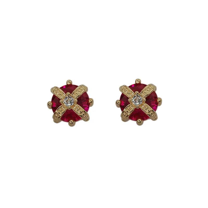925 Sterling Silver Simple Crown Stud Earrings Women Inlaid Red Zircon Right Staff Noble Elegant Wedding Jewelry Gift - Touchy Style