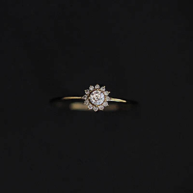 925 Sterling Silver Korean Version Simple Sunflower Ring For Women Pavé Crystal Fashion 14k Gold Plating Jewelry Gift - Touchy Style
