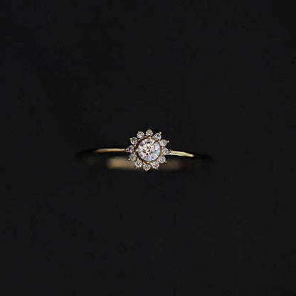 925 Sterling Silver Korean Version Simple Sunflower Ring For Women Pavé Crystal Fashion 14k Gold Plating Jewelry Gift - Touchy Style