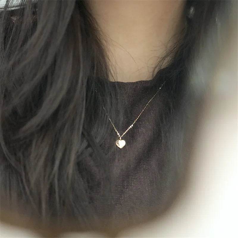 925 Sterling Silver European Simple Heart Pendant Carved I LOVE YOU Clavicle Chain Necklace Female Classic Vintage Party Jewelry - Touchy Style