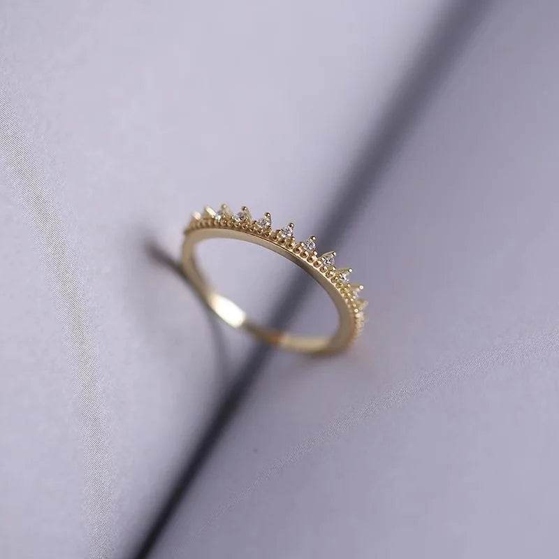 925 Sterling Silver French Simple Crown Ring Women Classic Fashion Palace Style 14k Gold Plating Jewelry Girlfriend Gift - Touchy Style
