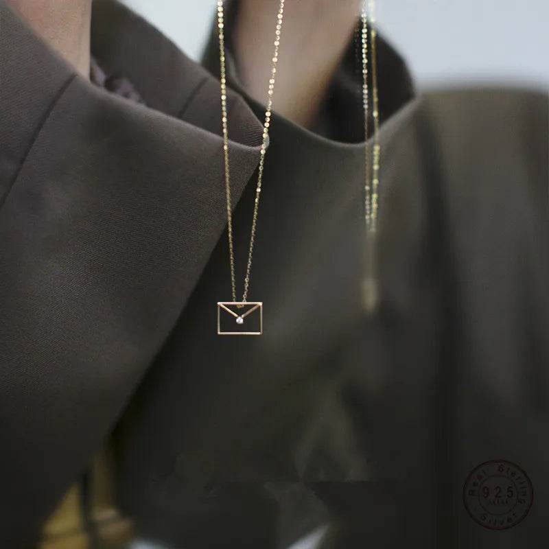 925 Sterling Silver Simple Diamond Envelope Pendant Necklace Women Fashion Wedding Jewelry Accessories Girlfriend Gift - Touchy Style