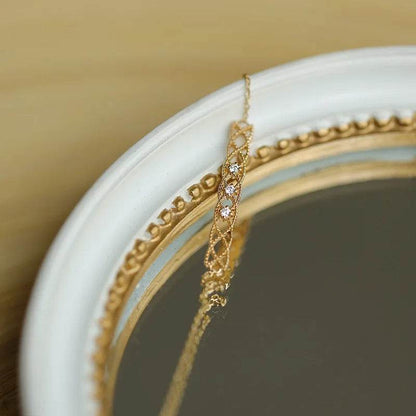 S925 Sterling Silver Plating 14K Gold Light Luxury Retro Hollow Zircon Bracelet For Womne Sweet Jewelry Gift - Touchy Style