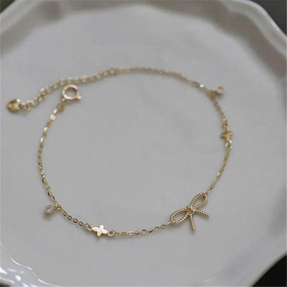 925 Sterling Silver 14K Gold Plated Zircon Bracelet for Women Simple Temperament Twist Bow Star Bracelet Jewelry - Touchy Style