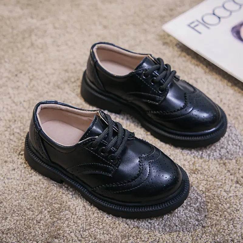 Boys School Leather Shoes Children Oxfords British Style Lace-up Big Kds Performance Stage Formal Black Shoes for Girls 26-36 - Touchy Style