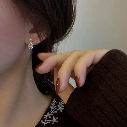 S925 Sterling Silver 14k Gold Plated Pearl Stud Earrings Water Drop Shiny Zircon Exquisite Earrings for Women Wedding Jewelry - Touchy Style