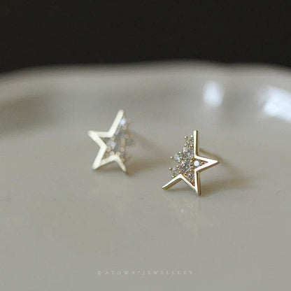 925 Sterling Silver French Creative Broken Star Stud Earrings Women Pavé Zircon Fashion Trend Party Jewelry Accessories - Touchy Style