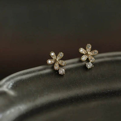 925 Sterling Silver Shiny Crystal Flower Stud Earrings Women Cute Elegant Party Wedding Jewelry Accessories Girlfriend Gifts - Touchy Style