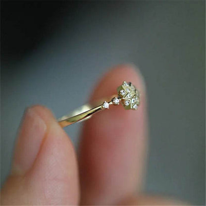 Shiny Zircon Exquisite Snowflake Ring for Women 925 Sterling Silver 14k Gold Plated Romantic Wedding Jewelry - Touchy Style