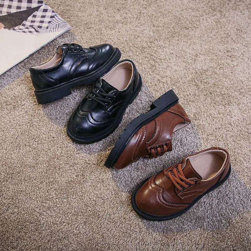 Boys School Leather Shoes Children Oxfords British Style Lace-up Big Kds Performance Stage Formal Black Shoes for Girls 26-36 - Touchy Style