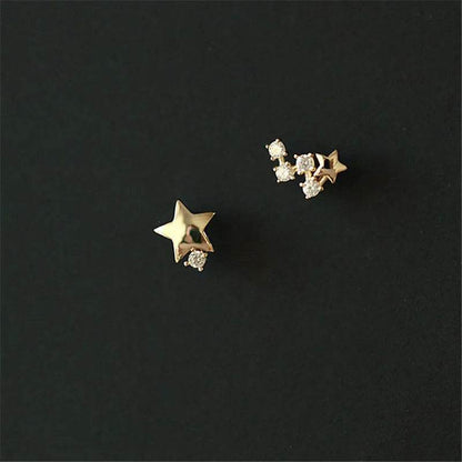 925 Sterling Silver Japanese Asymmetric Star Stud Earrings Women Modern Simple Student Party 14k Gold Plating Jewelry Gift - Touchy Style