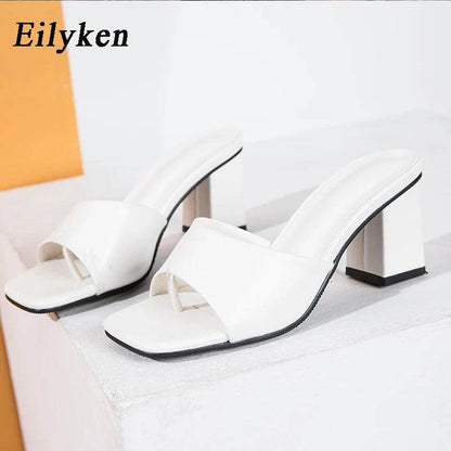 Purple Slipper Summer Outdoor Sandal Women Square High Heel Beach Slip On Flip Flop Slides Size 41 42 - Touchy Style