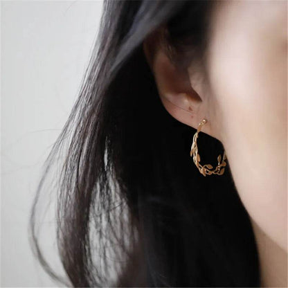 925 Sterling Silver French Simple Wrapping Olive Leaf Earrings Women Elegant Noble Wedding Jewelry Accessories Gift - Touchy Style