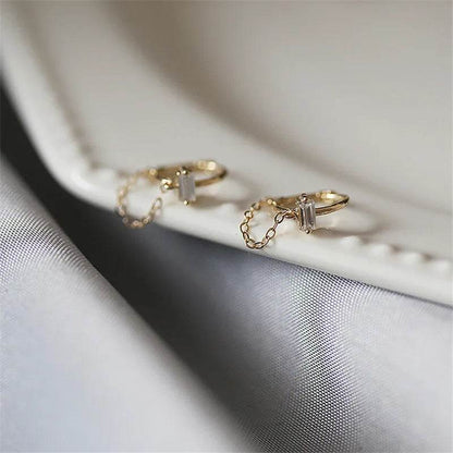 925 Sterling Silver French Simple Square Crystal Chain Earrings women Light Luxury Temperament Wedding Party Jewelry - Touchy Style