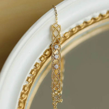 S925 Sterling Silver Plating 14K Gold Light Luxury Retro Hollow Zircon Bracelet For Womne Sweet Jewelry Gift - Touchy Style