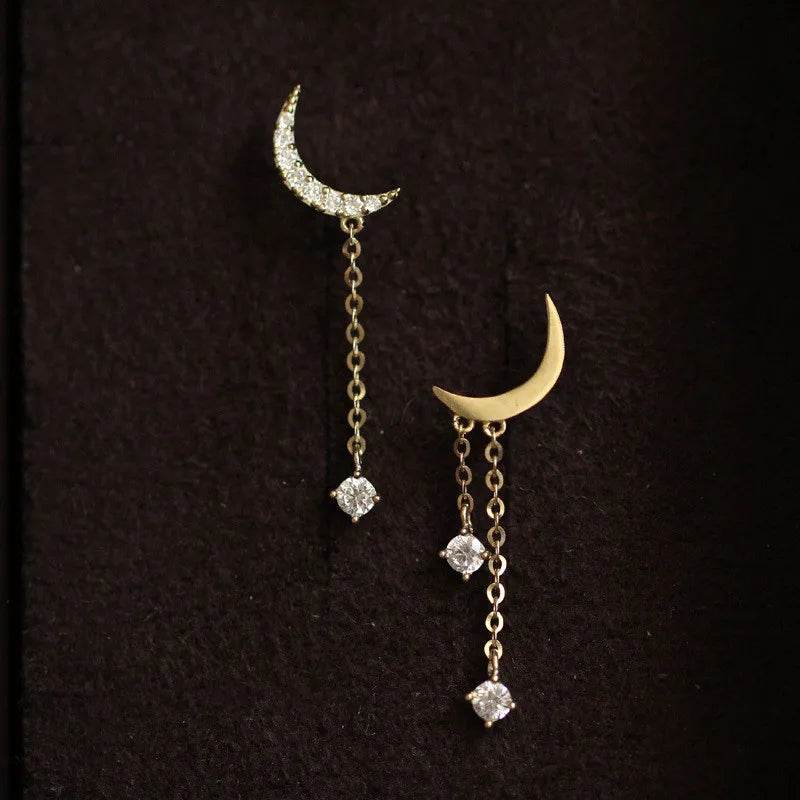 925 Sterling Silver 14k Gold Plating Bohemian Classic Moon Crystal Tassel Earrings Women Simple Wedding Jewelry Accessories - Touchy Style