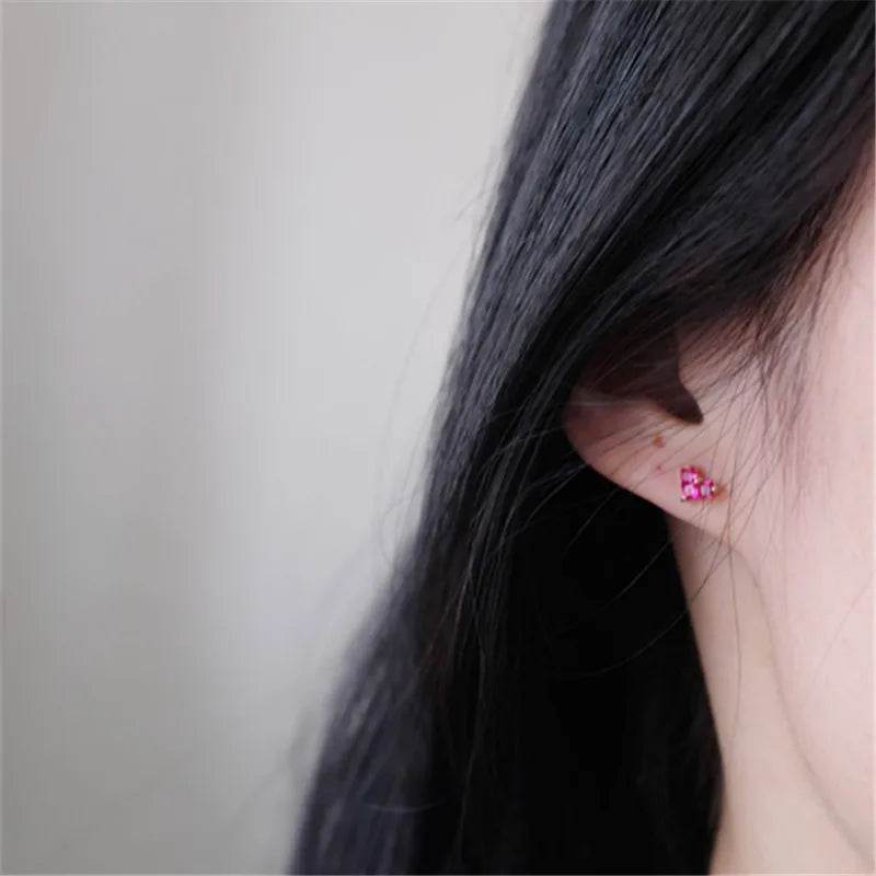 925 Sterling Silver French Simple Red Zircon Heart Stud Earrings Women Light Luxury Temperament Wedding Jewelry Gift - Touchy Style
