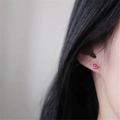 925 Sterling Silver French Simple Red Zircon Heart Stud Earrings Women Light Luxury Temperament Wedding Jewelry Gift - Touchy Style