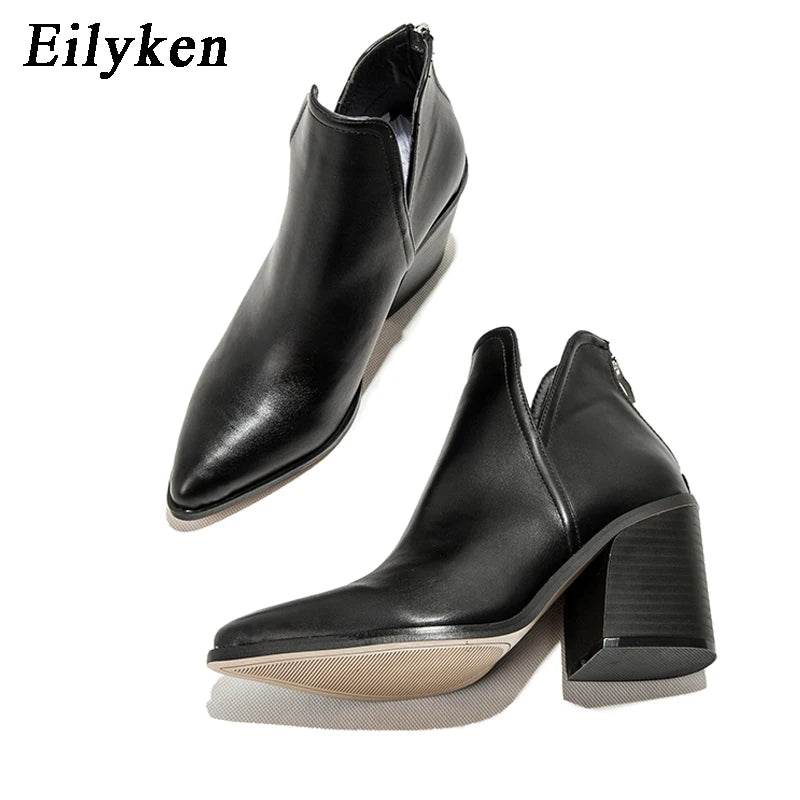 Autumn Winter Casual Western Cowboy Ankle Boots Women Snake Cowgirl Booties Short Cossacks Botas High Heels Shoes - Touchy Style