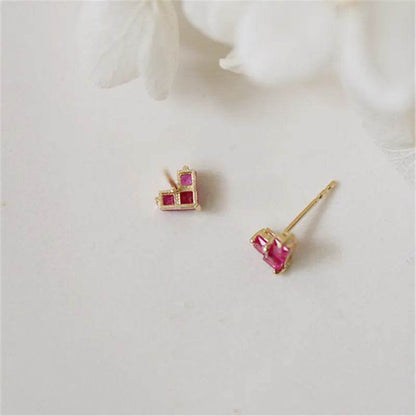 925 Sterling Silver French Simple Red Zircon Heart Stud Earrings Women Light Luxury Temperament Wedding Jewelry Gift - Touchy Style