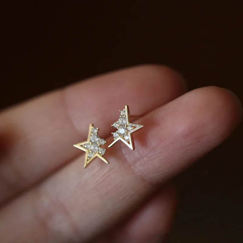 925 Sterling Silver French Creative Broken Star Stud Earrings Women Pavé Zircon Fashion Trend Party Jewelry Accessories - Touchy Style