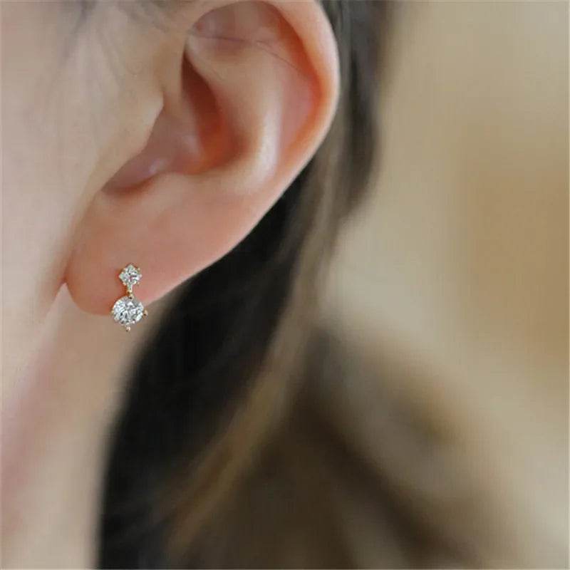 925 Sterling Silver Plating 14K Gold Earrings Korea Sweet Zircon Ear Studs Women Temperament Party Jewelry Gifts - Touchy Style