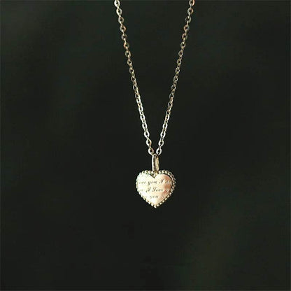 925 Sterling Silver European Simple Heart Pendant Carved I LOVE YOU Clavicle Chain Necklace Female Classic Vintage Party Jewelry - Touchy Style