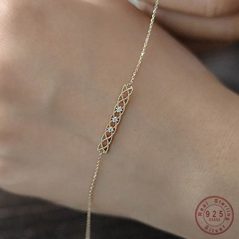 S925 Sterling Silver Plating 14K Gold Light Luxury Retro Hollow Zircon Bracelet For Womne Sweet Jewelry Gift - Touchy Style