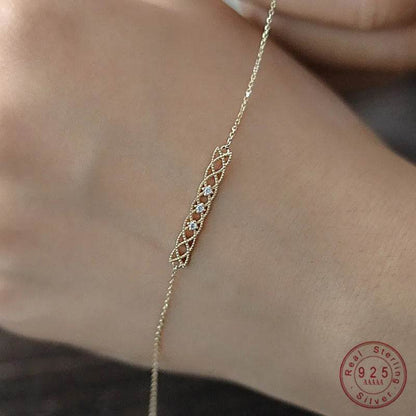 S925 Sterling Silver Plating 14K Gold Light Luxury Retro Hollow Zircon Bracelet For Womne Sweet Jewelry Gift - Touchy Style