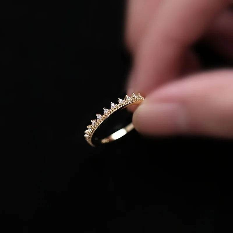 925 Sterling Silver French Simple Crown Ring Women Classic Fashion Palace Style 14k Gold Plating Jewelry Girlfriend Gift - Touchy Style