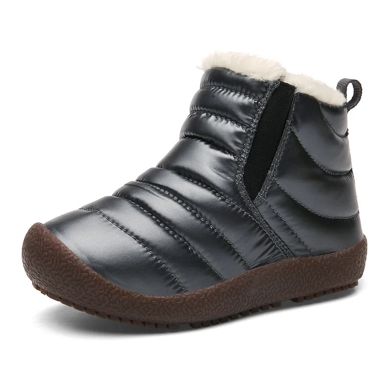 New Winter Children Shoes Leather Waterproof Warm Boots For Brand Girls Boys Plush Boots Fashion Sneakers Baby Snow Boot
