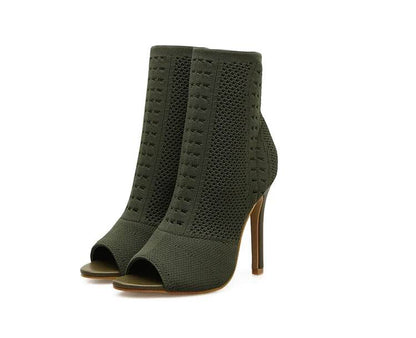 Spring Design Ankle Boots Women Peep Toe Knitted Stretch Fabric Booties Sexy Cut-Out Stilettos High Heels Shoes - Touchy Style