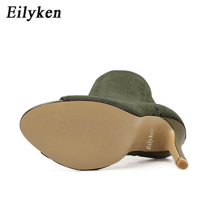 Spring Design Ankle Boots Women Peep Toe Knitted Stretch Fabric Booties Sexy Cut-Out Stilettos High Heels Shoes - Touchy Style