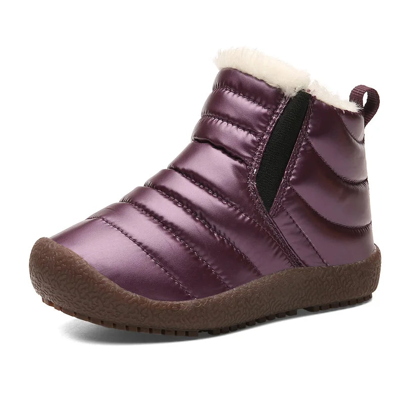 New Winter Children Shoes Leather Waterproof Warm Boots For Brand Girls Boys Plush Boots Fashion Sneakers Baby Snow Boot