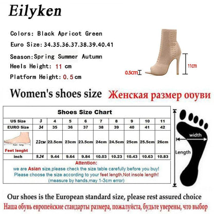 Spring Design Ankle Boots Women Peep Toe Knitted Stretch Fabric Booties Sexy Cut-Out Stilettos High Heels Shoes - Touchy Style