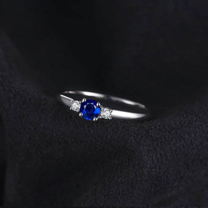 JewelryPalace Created Blue Sapphire 925 Sterling Silver 3 Stones Promise Ring for Women Fashion Gemstone Jewelry Wedding Gift - Touchy Style