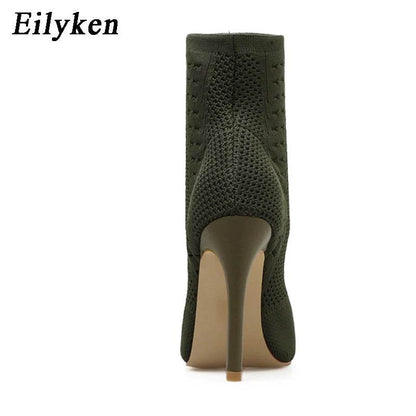 Spring Design Ankle Boots Women Peep Toe Knitted Stretch Fabric Booties Sexy Cut-Out Stilettos High Heels Shoes - Touchy Style