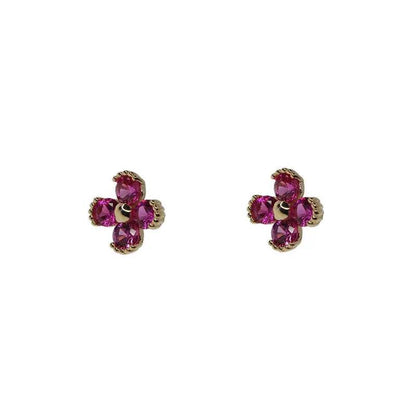 925 Sterling Silver Plated 14K Gold Red Zircon Lovely Small Flower Stud Earrings Women Wedding Jewelry Gift - Touchy Style