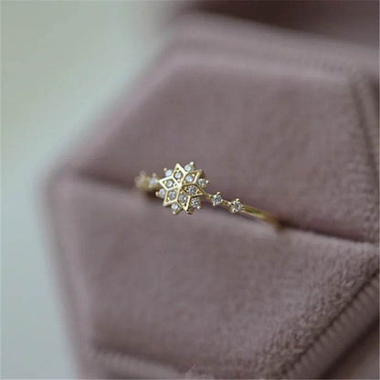 Shiny Zircon Exquisite Snowflake Ring for Women 925 Sterling Silver 14k Gold Plated Romantic Wedding Jewelry - Touchy Style