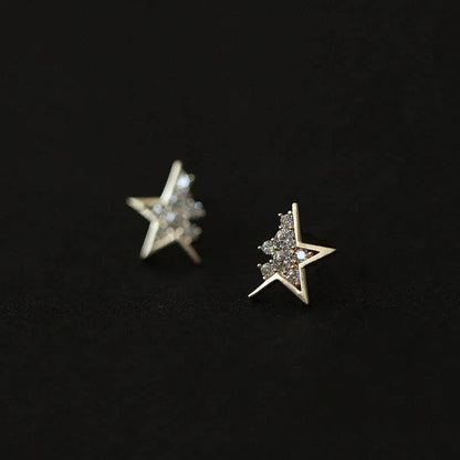 925 Sterling Silver French Creative Broken Star Stud Earrings Women Pavé Zircon Fashion Trend Party Jewelry Accessories - Touchy Style