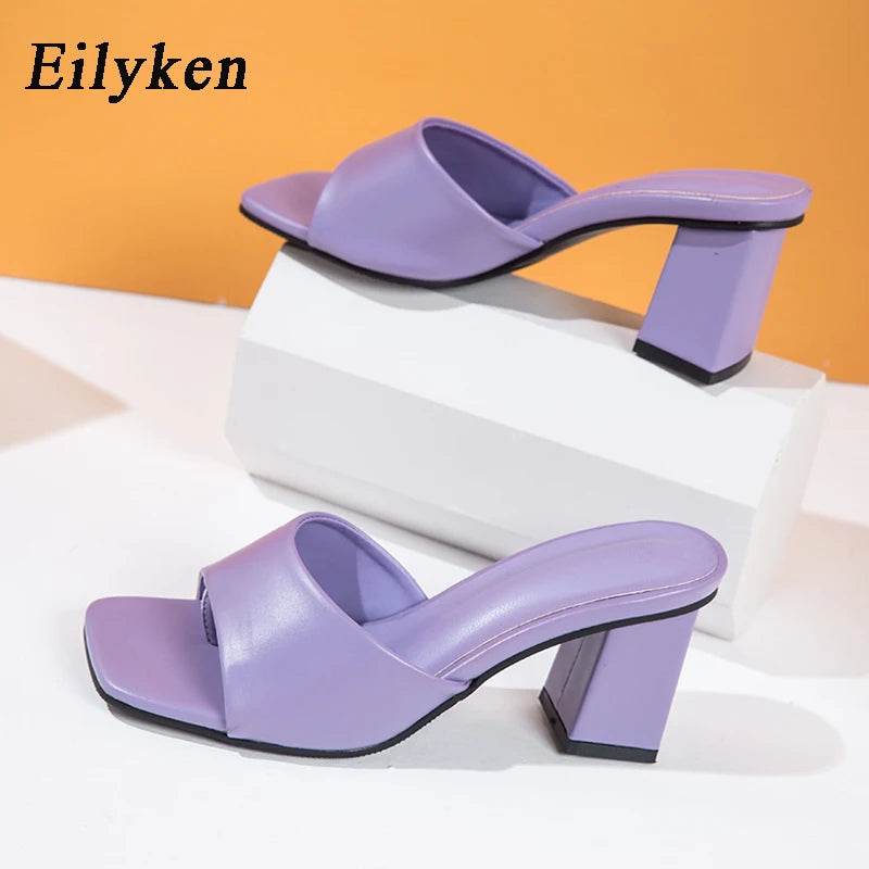 Purple Slipper Summer Outdoor Sandal Women Square High Heel Beach Slip On Flip Flop Slides Size 41 42 - Touchy Style