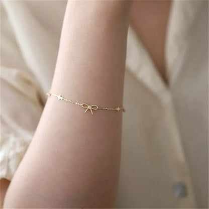 925 Sterling Silver 14K Gold Plated Zircon Bracelet for Women Simple Temperament Twist Bow Star Bracelet Jewelry - Touchy Style