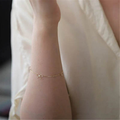 925 Sterling Silver 14K Gold Plated Zircon Bracelet for Women Simple Temperament Twist Bow Star Bracelet Jewelry - Touchy Style