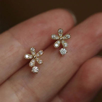 925 Sterling Silver Shiny Crystal Flower Stud Earrings Women Cute Elegant Party Wedding Jewelry Accessories Girlfriend Gifts - Touchy Style