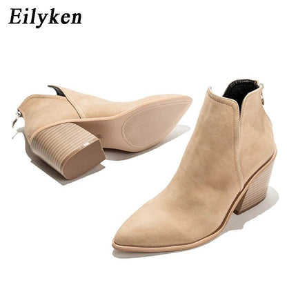 Autumn Winter Casual Western Cowboy Ankle Boots Women Snake Cowgirl Booties Short Cossacks Botas High Heels Shoes - Touchy Style