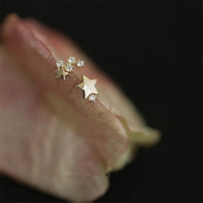 925 Sterling Silver Japanese Asymmetric Star Stud Earrings Women Modern Simple Student Party 14k Gold Plating Jewelry Gift - Touchy Style