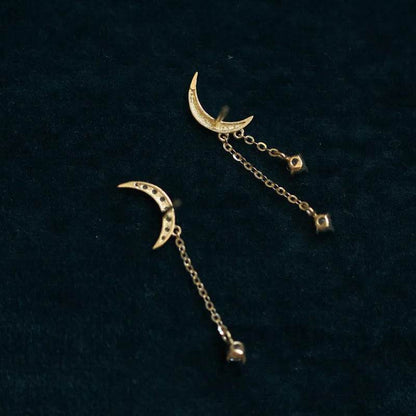 925 Sterling Silver 14k Gold Plating Bohemian Classic Moon Crystal Tassel Earrings Women Simple Wedding Jewelry Accessories - Touchy Style