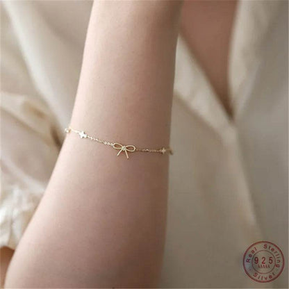 925 Sterling Silver 14K Gold Plated Zircon Bracelet for Women Simple Temperament Twist Bow Star Bracelet Jewelry - Touchy Style
