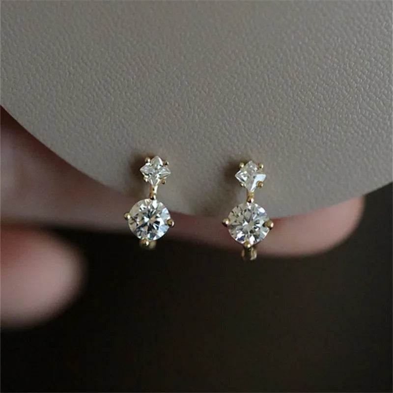 925 Sterling Silver Plating 14K Gold Earrings Korea Sweet Zircon Ear Studs Women Temperament Party Jewelry Gifts - Touchy Style